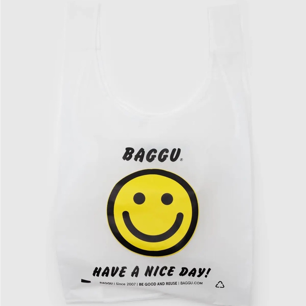BAGGU White Tote with Yellow Smiley
